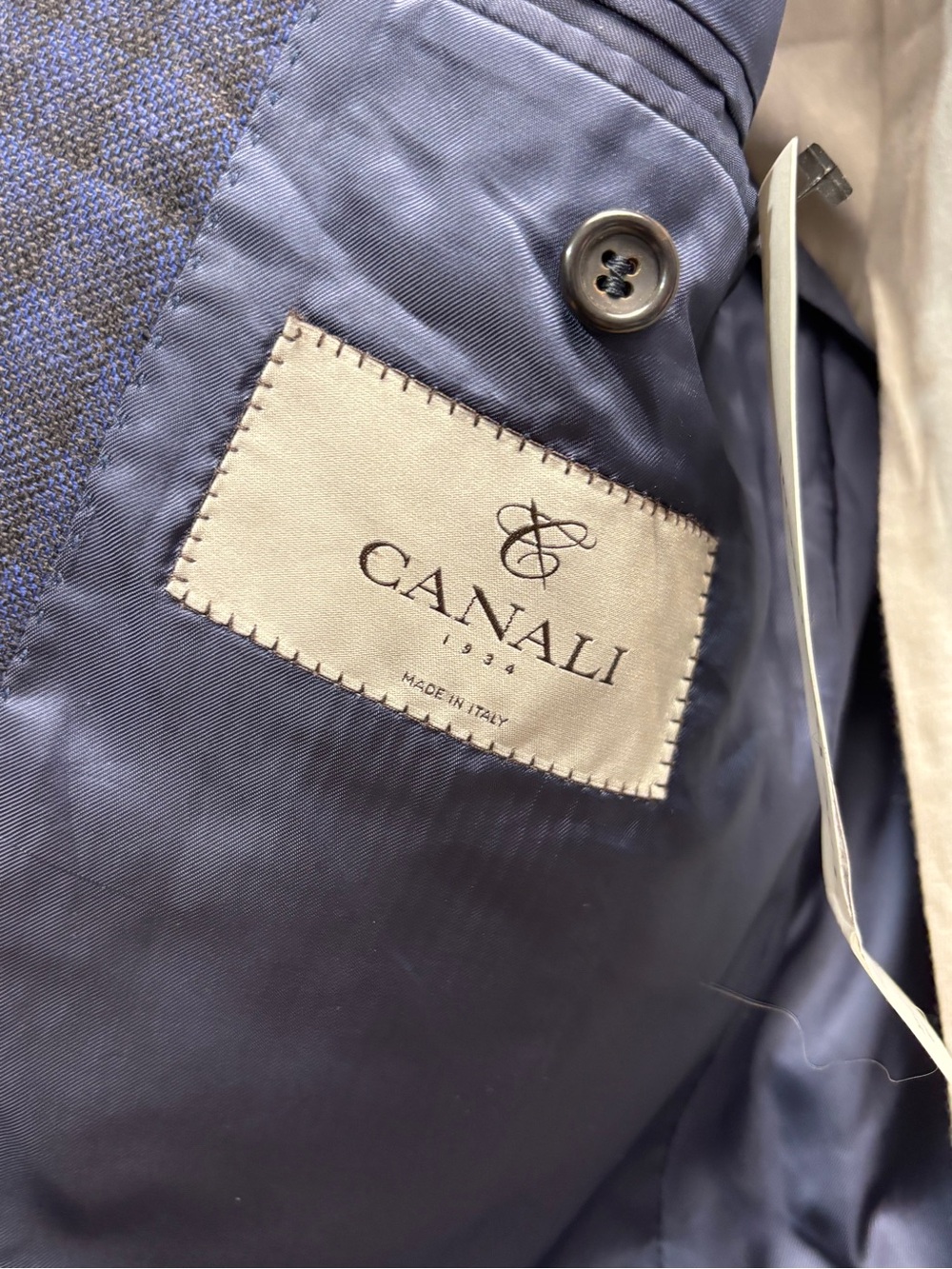 CANALI blue and black check pattern wool and silk blend blazer 43R - Picture 14 of 14